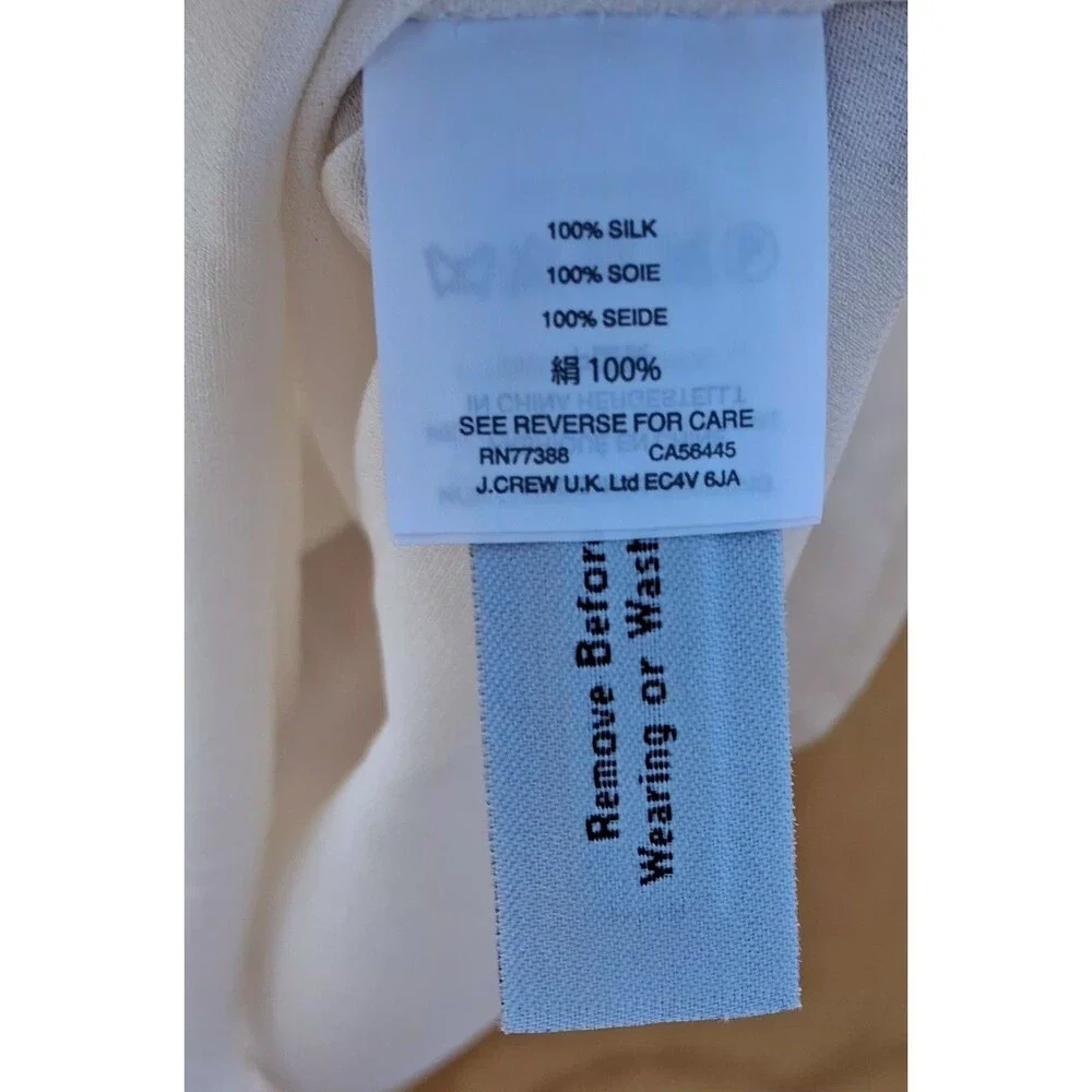 J.Crew 100% Silk Ivory Blouse Balloon Sleeve Gathered Neck Top Womens XS Career